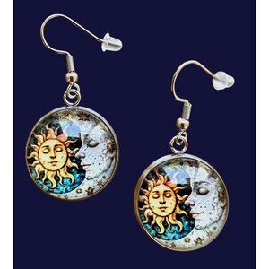 Sun Moon Earrings Navy Blue Eclectic Planet Astrology Zodiac Celestial Tarot New